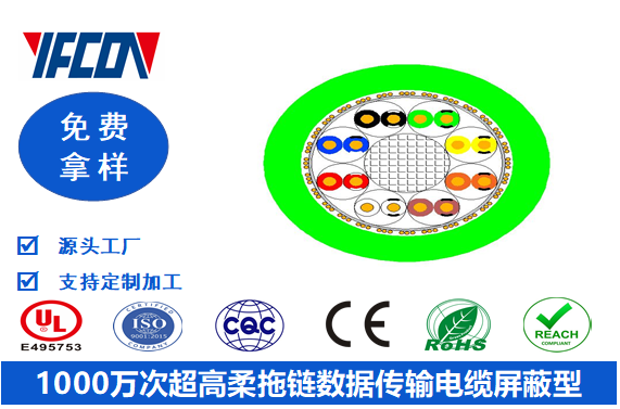 1000萬次超高柔拖鏈數據傳輸電纜屏蔽型