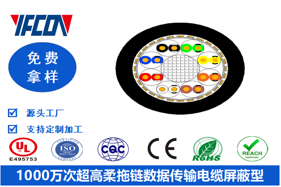1000萬次超高柔拖鏈數據傳輸電纜屏蔽型